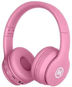 Mokata Kids Headphones Bluetooth 5.3 60H Play Time Wireless Kids Volume Limited 85 /110dB Over Ear Foldable Protection Headset with Mic AUX 3.5mm for Boys Girls Child School Pad Tablet Pink