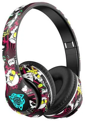 MODIDSTU Graffiti Style Over-Ear Headphones - Wireless Bluetooth 5.0, Hi-Fi Stereo Sound, Comfortable Soft Earpads, 30-Hour Playtime, Built-in Mic for Hands-Free Calls (D)