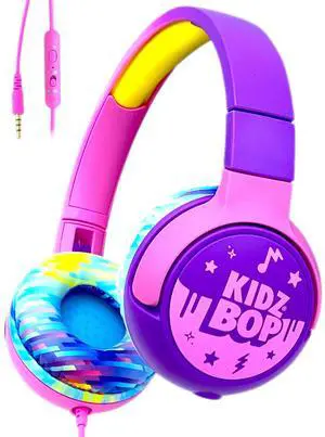 Move2Play, Kidz Bop, Wired Headphones for Kids | Microphone | 3.5mm Plug | Volume Limiting 85dB/94dB | Soft Pads | Adjustable | School Use | Gift 3 4 5 6 7 8+ Year Old Girls Boys Toddlers
