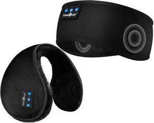 MUSICOZY Ear Warmers Earmuffs Sleep Headphones Bluetooth Sports Headband for Winter Side Sleepers Running Travel Yoga Meditation, Earmuff & Headband, Pack of 2
