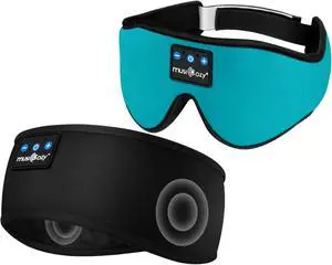 MUSICOZY Sleep Headphones Bluetooth Sports Headband, Wireless Music Sleeping Headphones Sleep Eye Mask Earbuds for Side Sleepers Workout Running Travel Yoga Office, Pack of 2