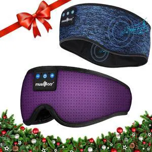 MUSICOZY Sleep Headphones Bluetooth Headband Sleep Eye Mask for Sleeping, Wireless Music Sleeping Masks Headphones, Sleep Earbuds for Side Sleepers Men Women with Speakers Cool Tech Gadgets, 2 Packs
