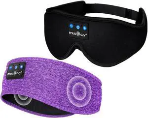 MUSICOZY Sleep Headphones Bluetooth Headband Sleeping Headphones Eye Mask, Wireless Music Sleep Earbuds Earphones for Side Sleepers Men Women Travel Cool Tech Gadgets Unique Gifts, Pack of 2