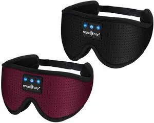 MUSICOZY Sleep Headphones 3D Bluetooth Headband, Wireless Sleeping Eye Mask Earbuds for Side Sleepers, Air Travel, Meditation, Built-in Ultra Soft Thin Speakers Washable, Pack of 2