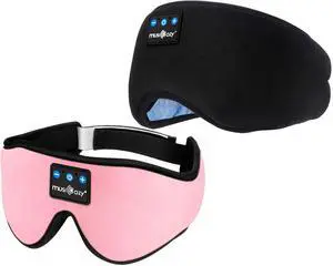 MUSICOZY Sleep Headphones Bluetooth 5.4 Headband Sleeping Headphones Eye Mask for Women Men, Wireless Music Mask Built-in Speakers Microphone Adjustable Strap for Side Sleeper Travel Office, Pack of 2