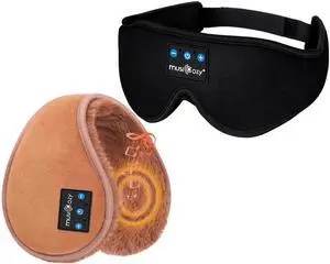 MUSICOZY Ear Warmers Earmuffs Sleep Headphones Bluetooth Headband Eye Mask Sleeping Earbuds for Winter Side Sleepers Workout Running Insomnia Travel Yoga Office Cool Gadgets Tech Unique Gifts, 2 Pack