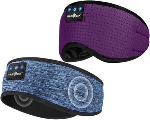 MUSICOZY Sleep Headphones Bluetooth Sports Headband, Wireless Music Sleeping Headphones Sleep Eye Mask Earbuds for Side Sleepers Workout Running Travel Yoga Office, Pack of 2