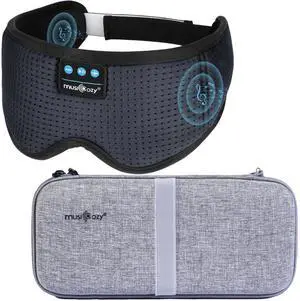 MUSICOZY White Noise Bluetooth Sleep Mask with Hard Storage Case Bundle, 3D Wireless Headphones & 8 Soothing Sounds for Travel, Yoga, and Relaxation