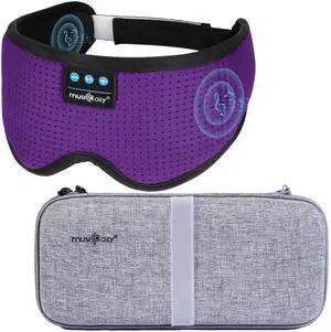MUSICOZY White Noise Bluetooth Sleep Mask with Hard Storage Case Bundle, 3D Wireless Headphones & 8 Soothing Sounds for Travel, Yoga, and Relaxation