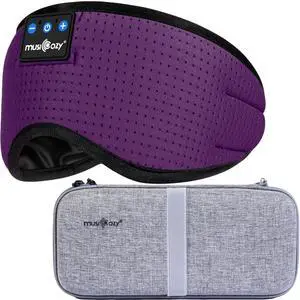 MUSICOZY Breathable Ice Silk Bluetooth Sleep Mask & Hard Storage Case Bundle, Wireless Headphones for Ultimate Comfort, Perfect for Travel & Relaxation
