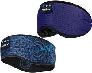 MUSICOZY Sleep Headphones Bluetooth Sports Headband, Wireless Music Sleeping Headphones Sleep Eye Mask Earbuds for Side Sleepers Workout Running Travel Yoga Office, Pack of 2