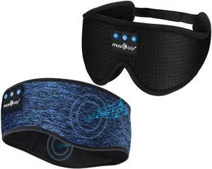 MUSICOZY Sleep Headphones Bluetooth Sports Headband, Wireless Music Sleeping Headphones Sleep Eye Mask Earbuds for Side Sleepers Workout Running Travel Yoga Office, Pack of 2