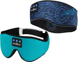 MUSICOZY Sleep Headphones Bluetooth Sports Headband, Wireless Music Sleeping Headphones Sleep Eye Mask Earbuds for Side Sleepers Workout Running Travel Yoga Office, Pack of 2