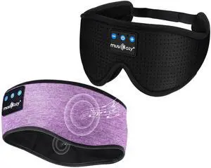 MUSICOZY Sleep Headphones 3D Bluetooth Sleep Mask, Wireless Sleeping Headphones Music Earbuds Eye Mask for Side Sleepers Men Women Ultra Thin Speakers Cool Gadgets Unique Gifts, Pack of 2