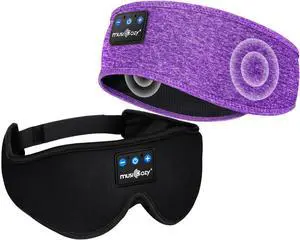 MUSICOZY Sleep Headphones Bluetooth Headband Sleeping Headphones Eye Mask, Wireless Music Sleep Earbuds Earphones for Side Sleepers Men Women Travel Cool Tech Gadgets Unique Gifts, Pack of 2
