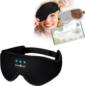 MUSICOZY Heated Eye Mask Sleep Headphones Bluetooth Sleep Mask 3D Wireless Music Sleeping Headphones Headband Eye Mask Sleep Earbuds for Side Sleepers Mom Men Women with Speakers Cool Gadgets Gifts