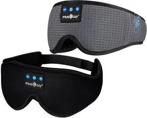 MUSICOZY Sleep Headphones Bluetooth Sleep Eye Mask for Sleeping, Wireless Music Sleeping Masks Headphones, Sleep Earbuds for Side Sleepers Men Women with Speakers Cool Tech Gadgets, 2 Packs