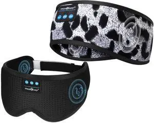 MUSICOZY Sleep Headphones Bluetooth Headband, Wireless Sleeping Headphones Mask Earbuds Built-in HD Speakers for Side Sleepers Women Men Running Travel Yoga Cool Gadgets Unique Gifts, 2 Packs
