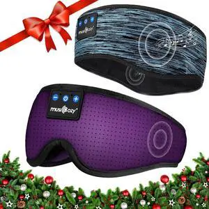 MUSICOZY Sleep Headphones Bluetooth Headband, Wireless Sleeping Headphones Mask Earbuds Built-in HD Speakers for Side Sleepers Women Men Running Insomnia Travel Yoga Cool Gadgets Unique Gifts, 2 Packs