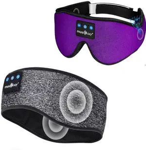 MUSICOZY Bluetooth 5.4 Sleep Headphones Sports Headband Headphones, Wireless Earphones Music Sleep Earbuds for Side Sleepers Sleeping Eye Mask for Women Men Workout Running Cool Unique Gifts