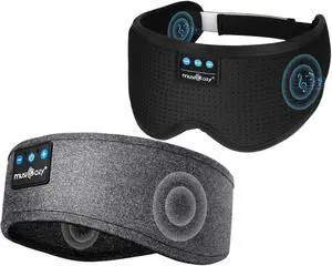 MUSICOZY Sleep Headphones Bluetooth Headband, Sleep Mask With Bluetooth Headphones, Sleeping Headphones Sleep Earbuds with Ultra-Thin HD Stereo Speakers Perfect for Travel Workout, 2 Packs