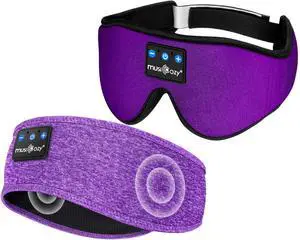 MUSICOZY Sleep Headphones Bluetooth Headband Sleeping Headphones Eye Mask, Wireless Music Sleep Earbuds Earphones for Side Sleepers Men Women Travel Cool Tech Gadgets Unique Gifts, Pack of 2