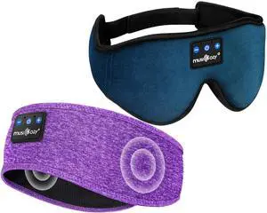 MUSICOZY Sleep Headphones Bluetooth Headband Sleeping Headphones Eye Mask, Wireless Music Sleep Earbuds Earphones for Side Sleepers Men Women Travel Cool Tech Gadgets Unique Gifts, Pack of 2