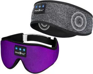 MUSICOZY Sleep Headphones Bluetooth Headband Sleeping Headphones Sleep Mask, 3D Wireless Music Sleeping Headband for Side Sleepers Men Women with Thin Stereo Speaker Cool Tech Gadgets Gifts of 2 pack