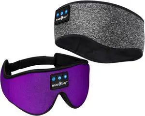 MUSICOZY Sleep Headphones Bluetooth Headband Sleeping Headphones Sleep Mask, Wireless Sleep Mask Earbuds for Side Sleepers Men Women Office Nap Air Travel Cool Tech Gadgets Unique Gifts of 2 Packs