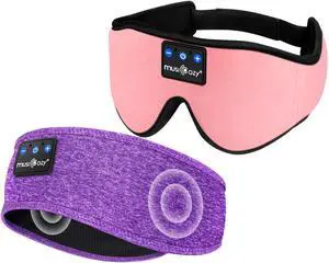 MUSICOZY Sleep Headphones Bluetooth Headband Sleeping Headphones Eye Mask, Wireless Music Sleep Earbuds Earphones for Side Sleepers Men Women Travel Cool Tech Gadgets Unique Gifts, Pack of 2