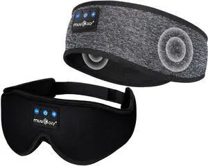 MUSICOZY Sleep Headphones Bluetooth Sports Headband, Wireless Music Sleeping Headphones Sleep Eye Mask Earbuds for Side Sleepers Workout Running Travel Yoga Office, Pack of 2