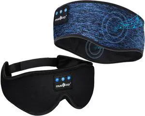 MUSICOZY Sleep Headphones Bluetooth Wireless Sports Headband, Sleeping Eye Mask Earbud for Side Sleepers Air Travel Meditation, Pack of 2
