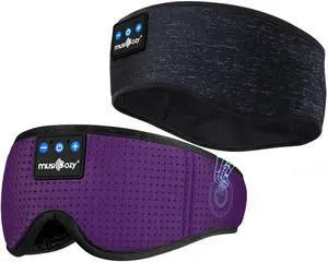 MUSICOZY Sleep Headphones Bluetooth Eye Mask for Sleeping, Headband Wireless Headphones Sleeping Masks Headphones, Sleep Earbuds for Side Sleepers Men Women with Speakers Cool Tech Gadgets, 2 Packs