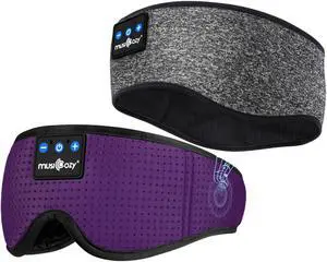 MUSICOZY Sleep Headphones Bluetooth Eye Mask for Sleeping, Headband Wireless Headphones Sleeping Masks Headphones, Sleep Earbuds for Side Sleepers Men Women with Speakers Cool Tech Gadgets, 2 Packs