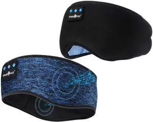 MUSICOZY Sleep Headphones Bluetooth Sports Headband, Wireless Music Sleeping Headphones Sleep Eye Mask Earbuds for Side Sleepers Workout Running Travel Yoga Office, Pack of 2