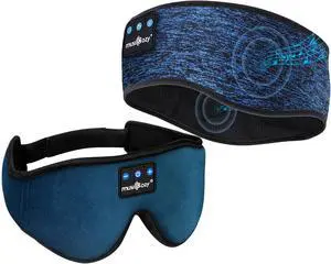 MUSICOZY Sleep Headphones Bluetooth Sports Headband, Wireless Music Sleeping Headphones Sleep Eye Mask Earbuds for Side Sleepers Workout Running Travel Yoga Office, Pack of 2