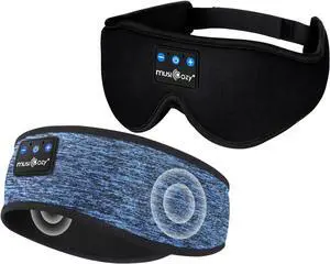 MUSICOZY Sleep Headphones Bluetooth Sports Headband, Wireless Music Sleeping Headphones Sleep Eye Mask Earbuds for Side Sleepers Workout Running Travel Yoga Office, Pack of 2