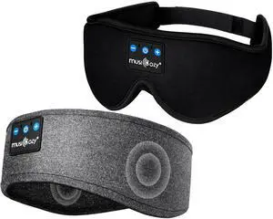 MUSICOZY Sleep Headphones Bluetooth Headband, Sleep Mask With Bluetooth Headphones, Sleeping Headphones Sleep Earbuds with Ultra-Thin HD Stereo Speakers Perfect for Travel Workout, 2 Packs