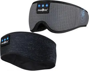 MUSICOZY Sleep Headphones Bluetooth Headband Sleep Eye Mask for Sleeping, Wireless Music Sleeping Masks Headphones, Sleep Earbuds for Side Sleepers Men Women with Speakers Cool Tech Gadgets, 2 Packs