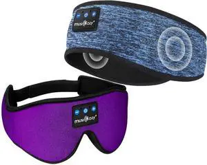MUSICOZY Sleep Headphones Bluetooth Headband Sleeping Headphones Sleep Mask, Wireless Sleep Mask Earbuds for Side Sleepers Men Women Office Nap Air Travel Cool Tech Gadgets Unique Gifts 2 Packs