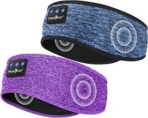 MUSICOZY Sleep Headphones Bluetooth Headband, Wireless Music Sleeping Headphones Sleep Mask Earbuds with Mic for Side Sleepers Workout Running Travel Yoga, Pack of 2