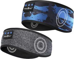 MUSICOZY Sleep Headphones Bluetooth Headband, Wireless Music Sleeping Headphones Sleep Mask Earbuds with Mic for Side Sleepers Workout Running Travel Yoga, Pack of 2