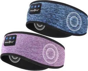MUSICOZY Sleep Headphones Bluetooth Headband, Wireless Music Sleeping Headphones Sleep Mask Earbuds with Mic for Side Sleepers Workout Running Travel Yoga, Pack of 2