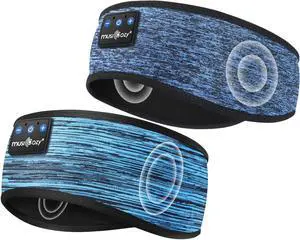 MUSICOZY Sleep Headphones Bluetooth Headband, Sleep Mask with Bluetooth Sleep Headphones, Sleeping Headphones Sleep Earbuds with Ultra-Thin HD Stereo Speakers Perfect for Travel Workout, 2 Packs