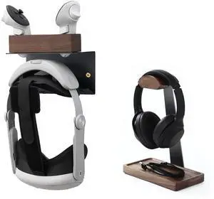 NIRVASH Black Walnut Headphone Stand and VR Wall Mount