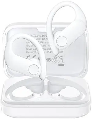 Nutshell NS18 Wireless Earbuds for Sports, 14mm Drivers with Big Bass, 12H Non-stop Playback, Sweat-Resistant, Personalized Equalizer with 4 Preset Sound Modes, Clear Calls, Bluetooth 5.3, APP - White
