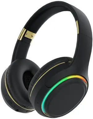 OOYY Foldable Over-Ear Headphones with Hidden Mic for Cell Phone, Wireless Bluetooth Headphones with RGB LED Lighting (Black)