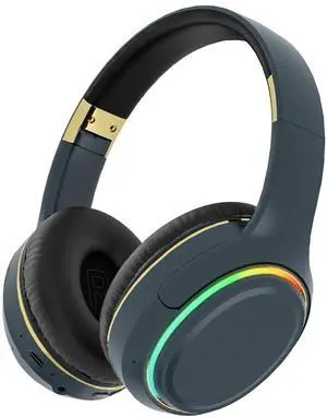 OOYY Wireless Bluetooth Headphones with RGB LED Lighting, Foldable Over-Ear Headphones with Hidden Mic for Cell Phone, Laptop, PC, Suitable for School, Workouts, Listening Music, and Gaming (Blue)