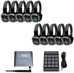 Party Headphones Silent Disco Wireless RF 10 x Headphones, 1 x RF Transmitter Bundle Combo | LED Flashing Light | 1500ft Range | Long Distance Outdoor Party | HD Sound [Light Control Keypad Free]