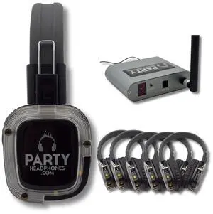 Party Headphones 5 x Wireless RF Silent Disco Headphones, 1 x RF Transmitter | HD Strong Bass | No Sync Delay | 1500ft Range | As seen on Netflix | Ideal for TV, Home Theater, Outdoor Party